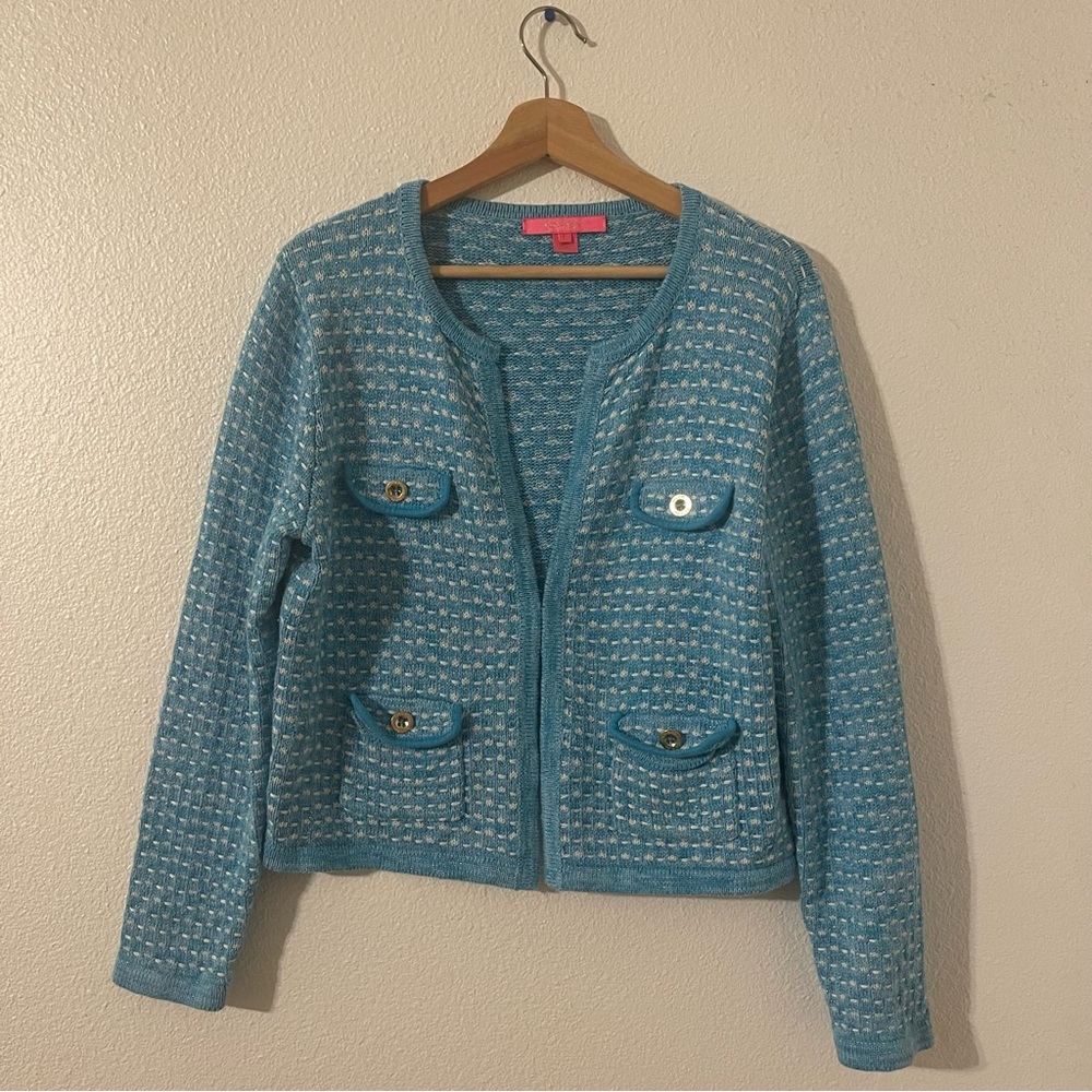 Lilly Pulitzer Blue and White Knit Sweater Size Large